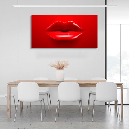 Red lips on a red background Canvas Wall Art Print