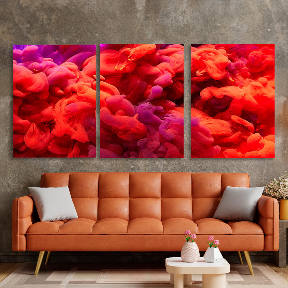 Modular red abstract Multi Panel Canvas Wall Art Print