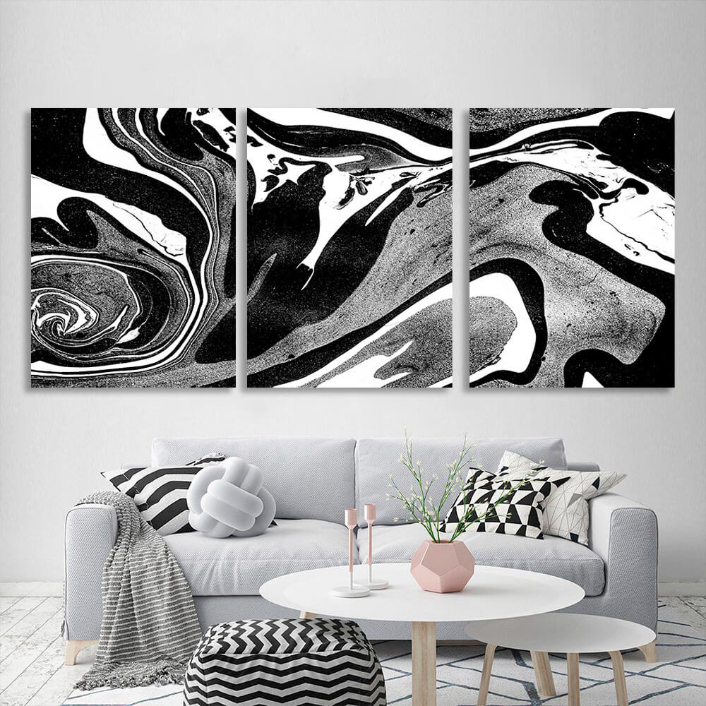 Modular black-gray-white abstract Multi Panel Canvas Wall Art Print