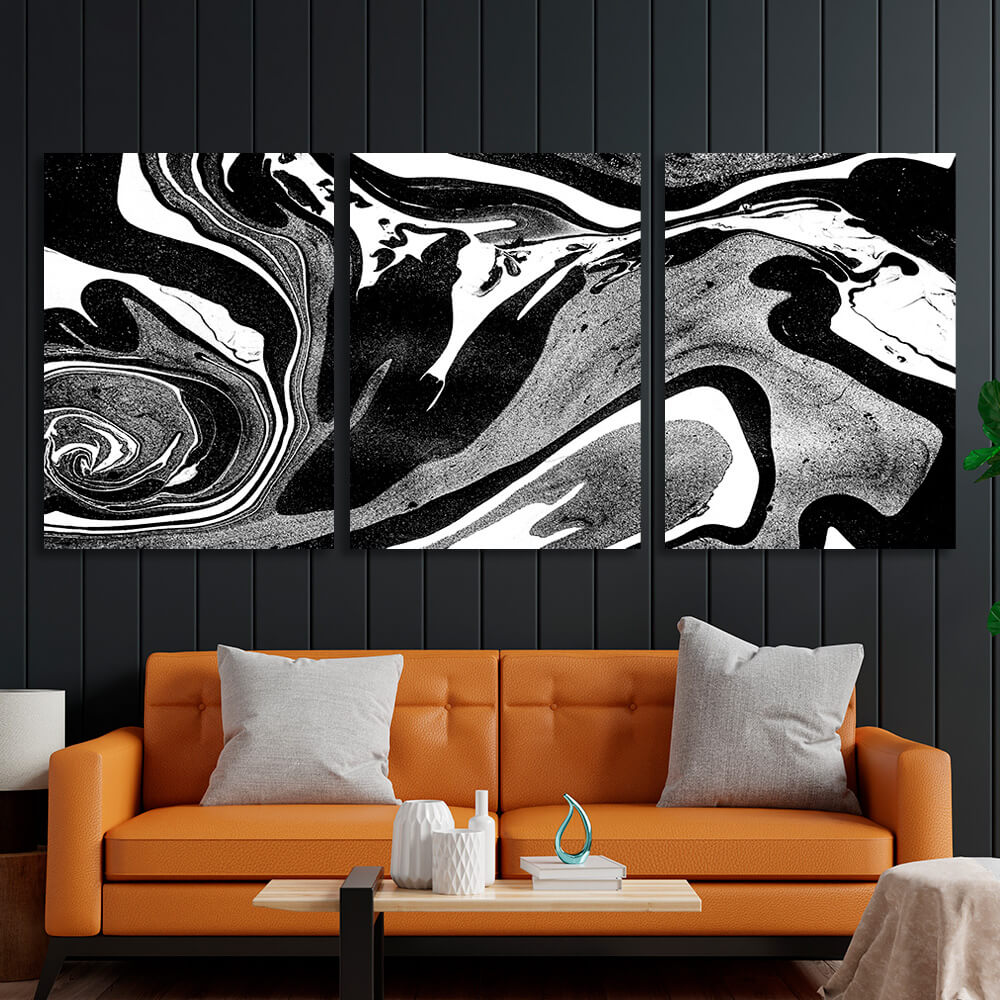 Modular black-gray-white abstract Multi Panel Canvas Wall Art Print