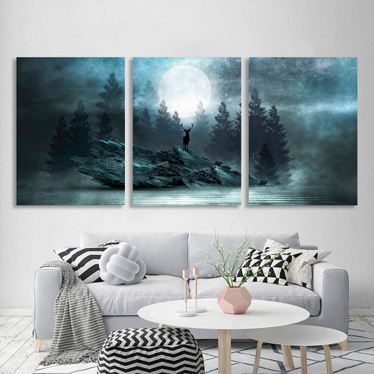 Modular deer on a rock Multi Panel Canvas Wall Art Print