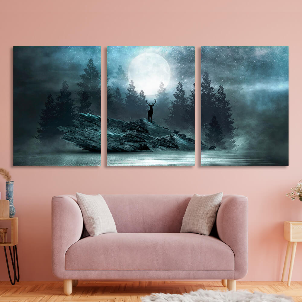 Modular deer on a rock Multi Panel Canvas Wall Art Print