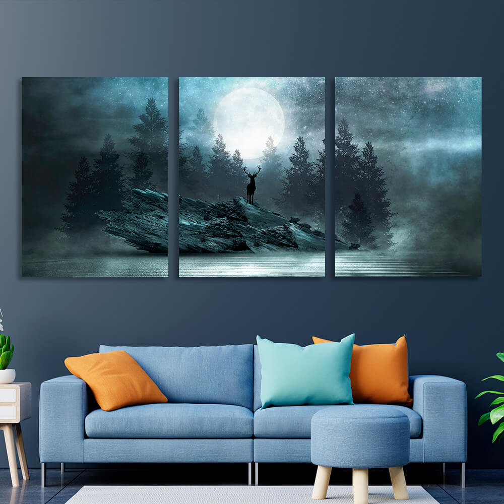 Modular deer on a rock Multi Panel Canvas Wall Art Print