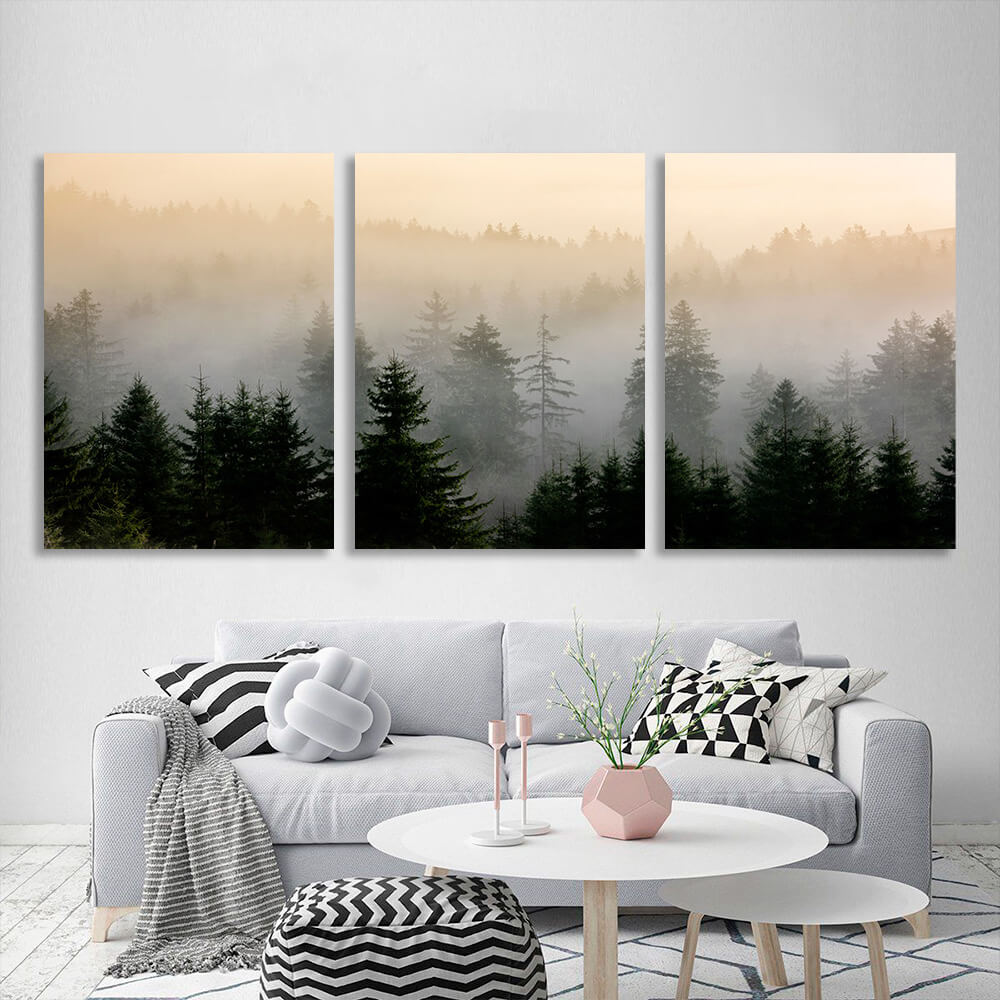 Modular fog in the forest Multi Panel Canvas Wall Art Print