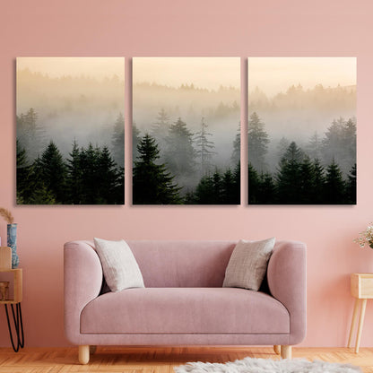 Modular fog in the forest Multi Panel Canvas Wall Art Print