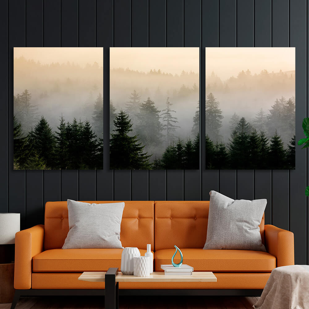 Modular fog in the forest Multi Panel Canvas Wall Art Print