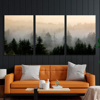 Modular fog in the forest Multi Panel Canvas Wall Art Print