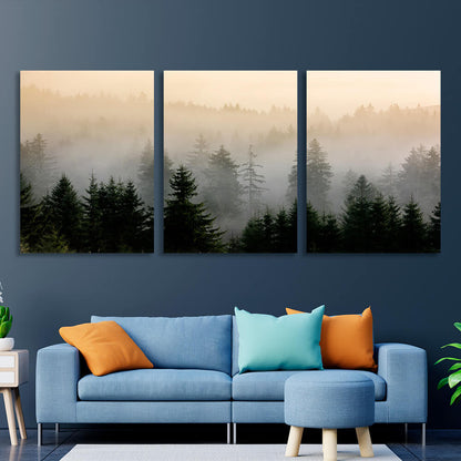 Modular fog in the forest Multi Panel Canvas Wall Art Print