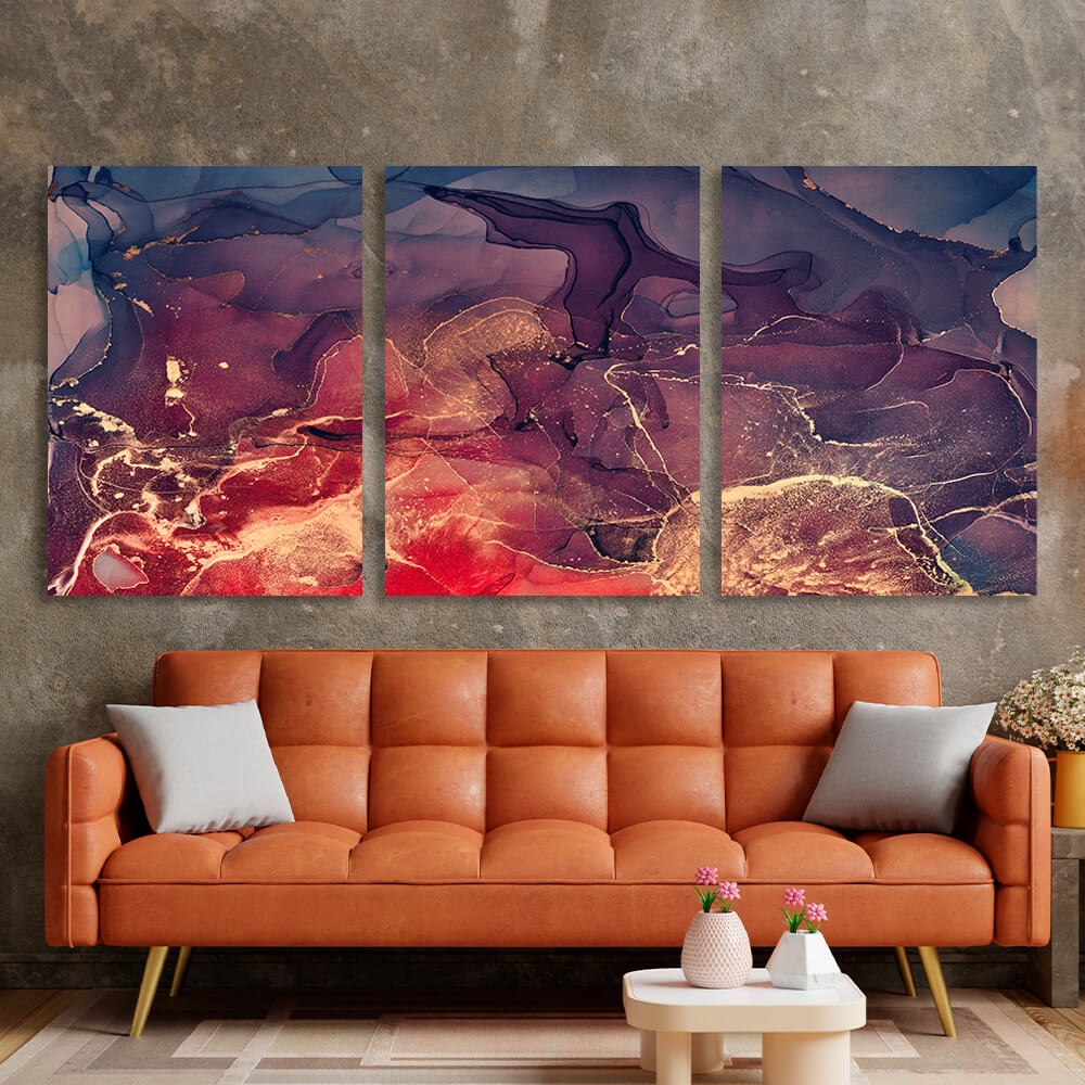 Modular purple and red abstract Multi Panel Canvas Wall Art Print