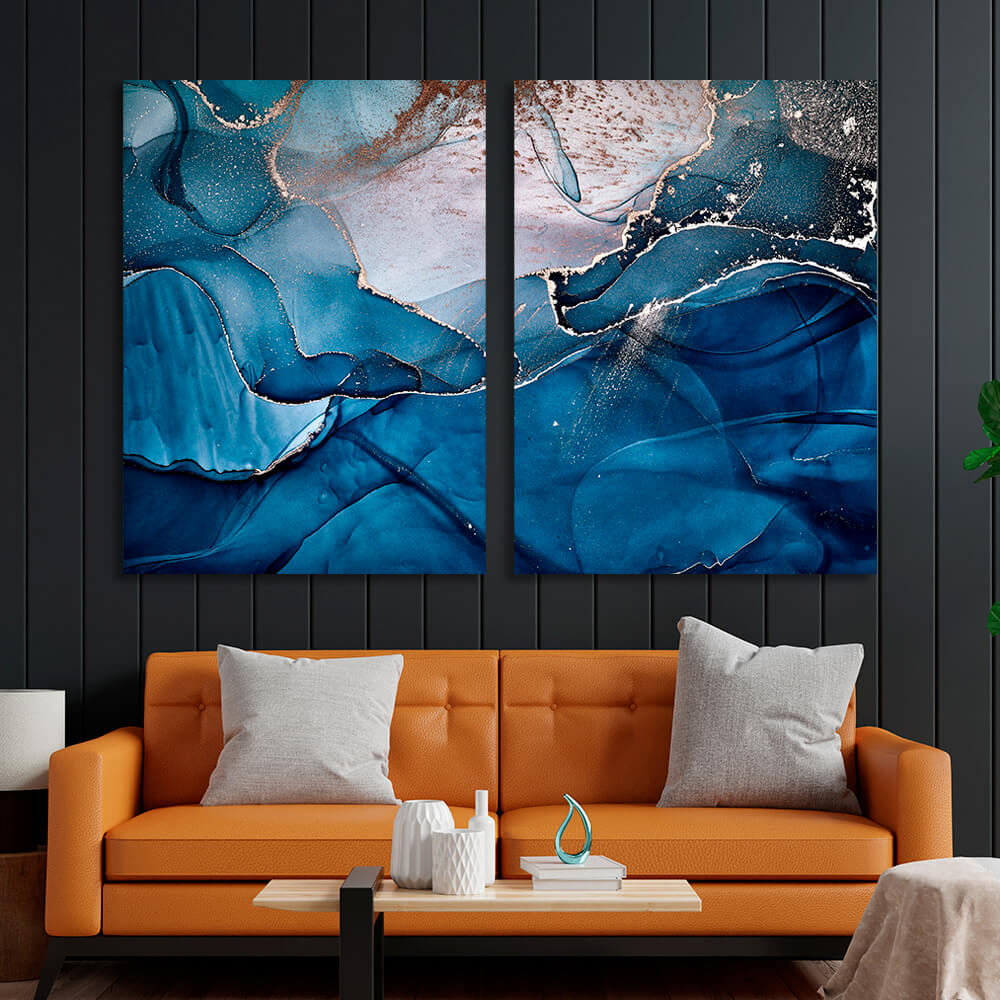 Modular blue-gray abstraction Multi Panel Canvas Wall Art Print