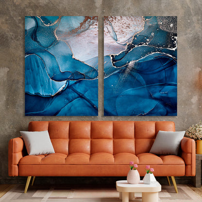 Modular blue-gray abstraction Multi Panel Canvas Wall Art Print