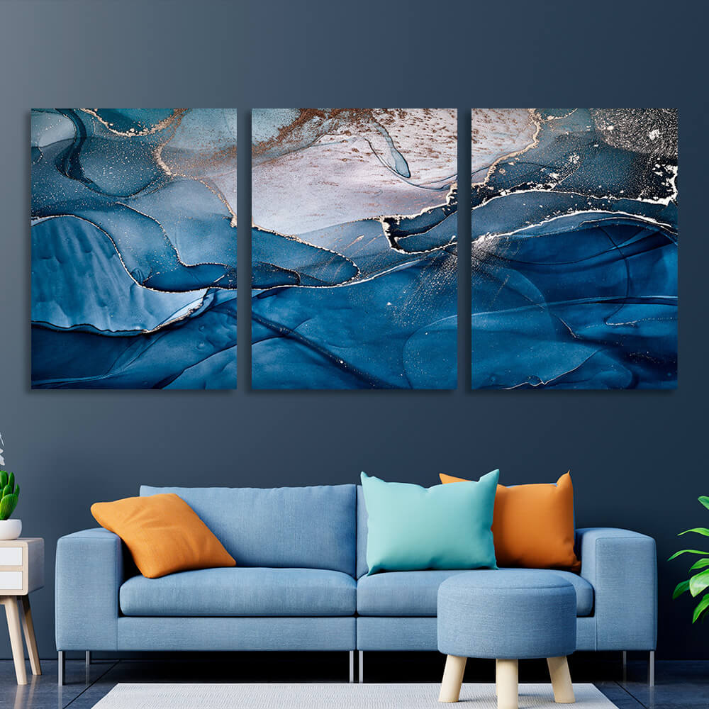 Modular blue-gray abstract Multi Panel Canvas Wall Art Print