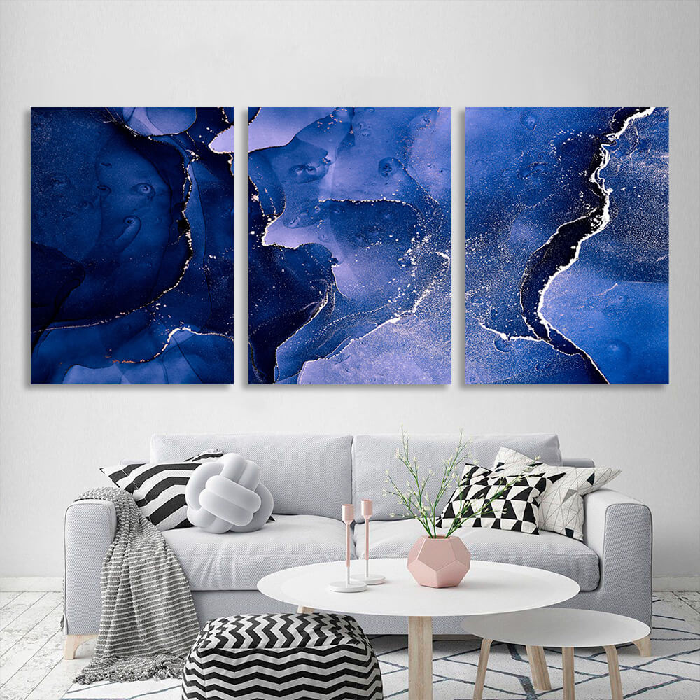 Modular navy-blue abstract Multi Panel Canvas Wall Art Print