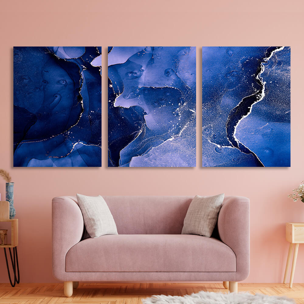 Modular navy-blue abstract Multi Panel Canvas Wall Art Print