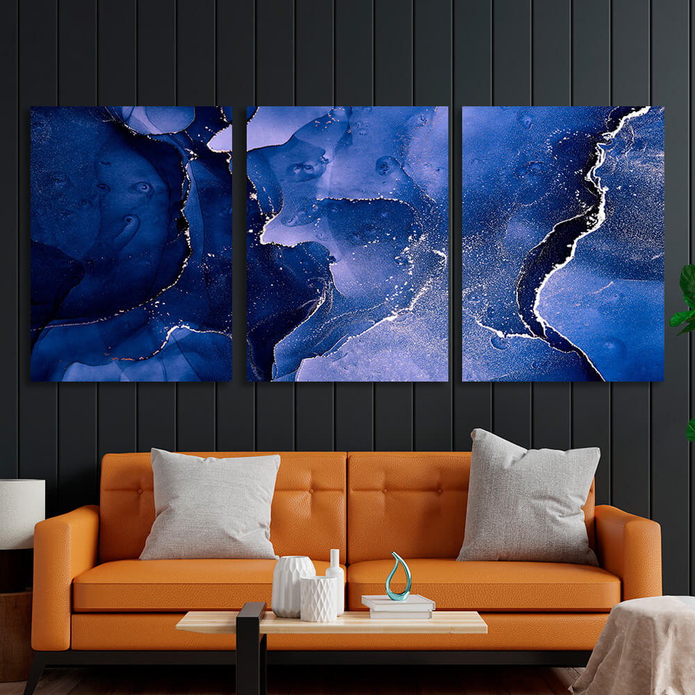 Modular navy-blue abstract Multi Panel Canvas Wall Art Print