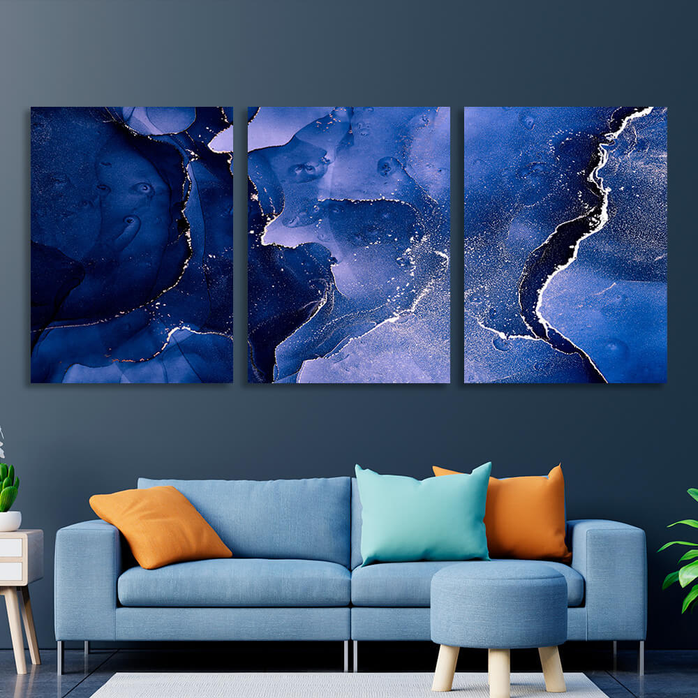 Modular navy-blue abstract Multi Panel Canvas Wall Art Print