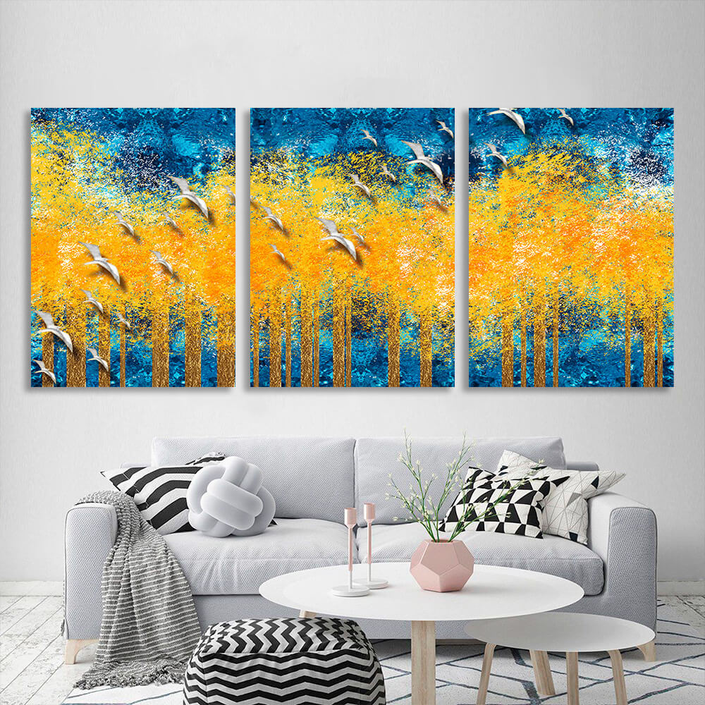 Modular yellow and blue abstract Multi Panel Canvas Wall Art Print