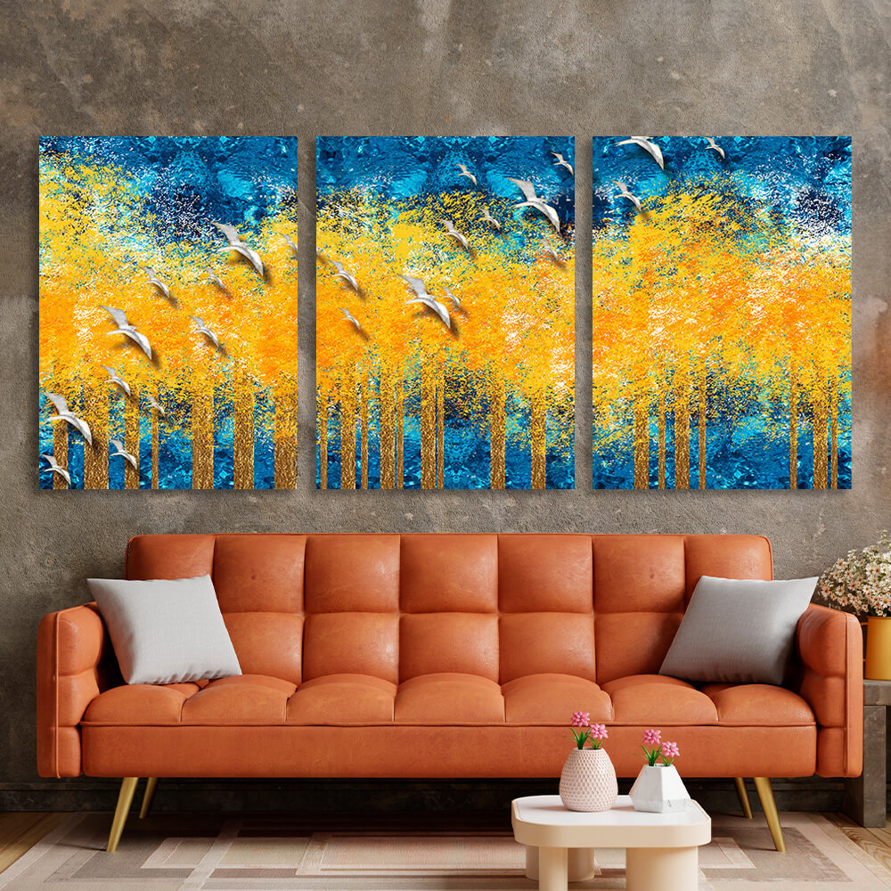 Modular yellow and blue abstract Multi Panel Canvas Wall Art Print