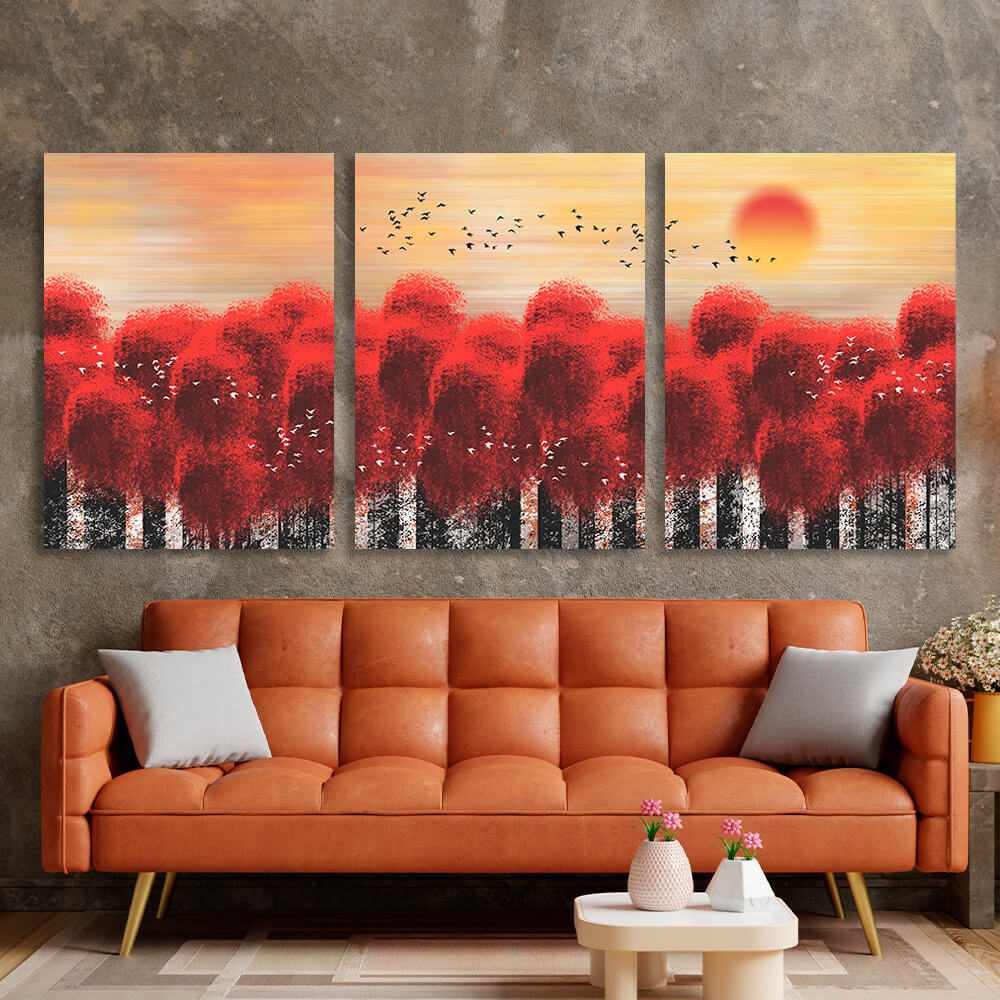 Modular red dandelions Multi Panel Canvas Wall Art Print