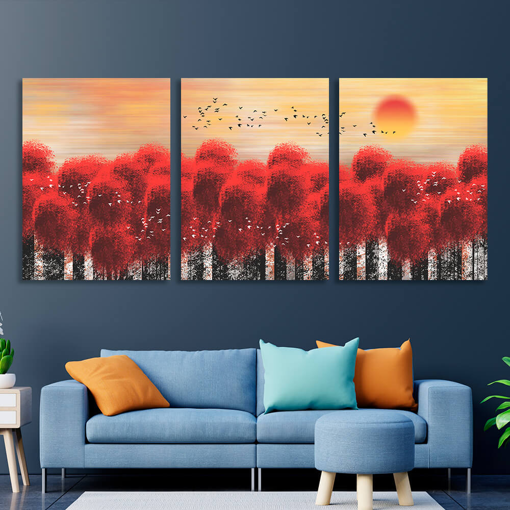 Modular red dandelions Multi Panel Canvas Wall Art Print