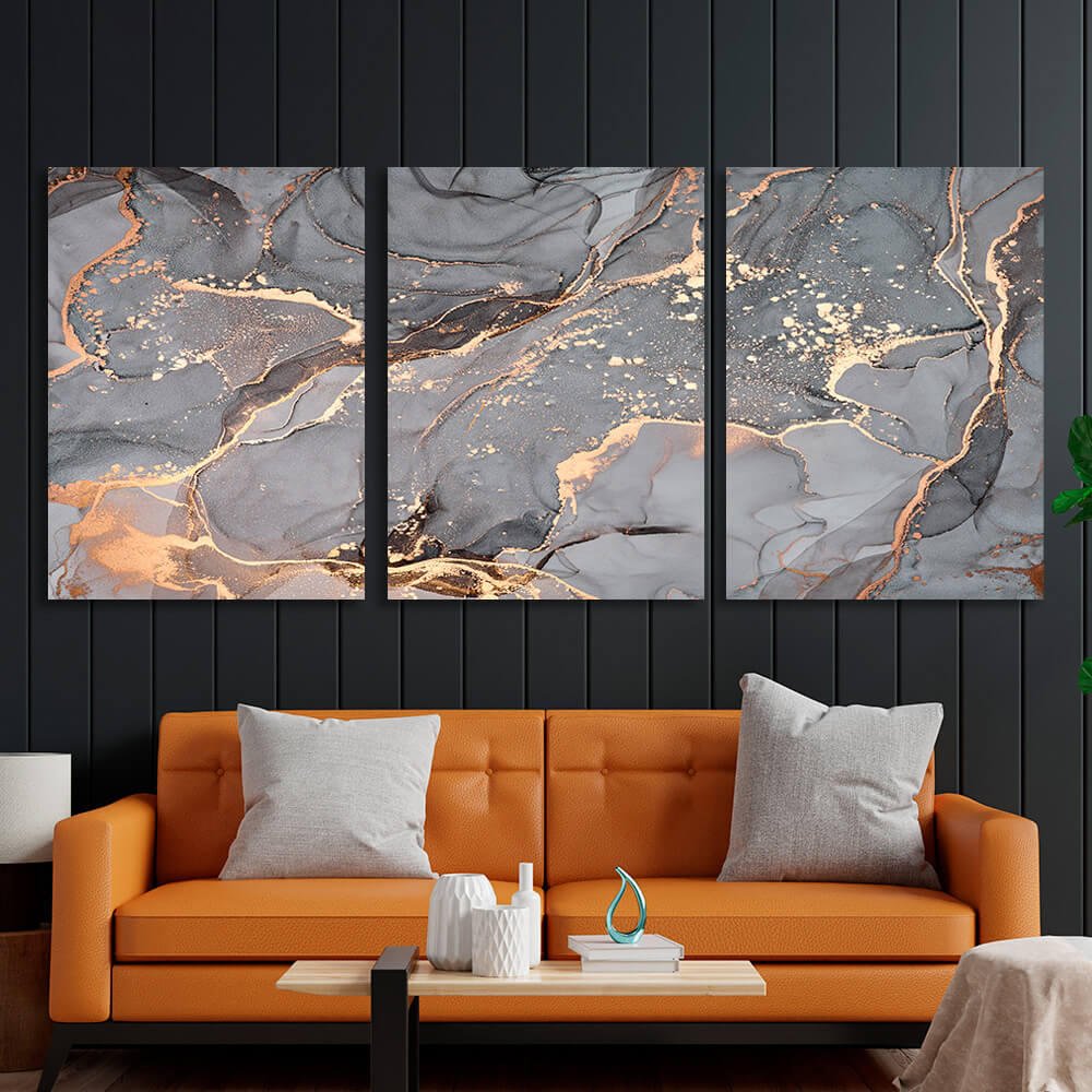 Modular gray-gold abstract Multi Panel Canvas Wall Art Print