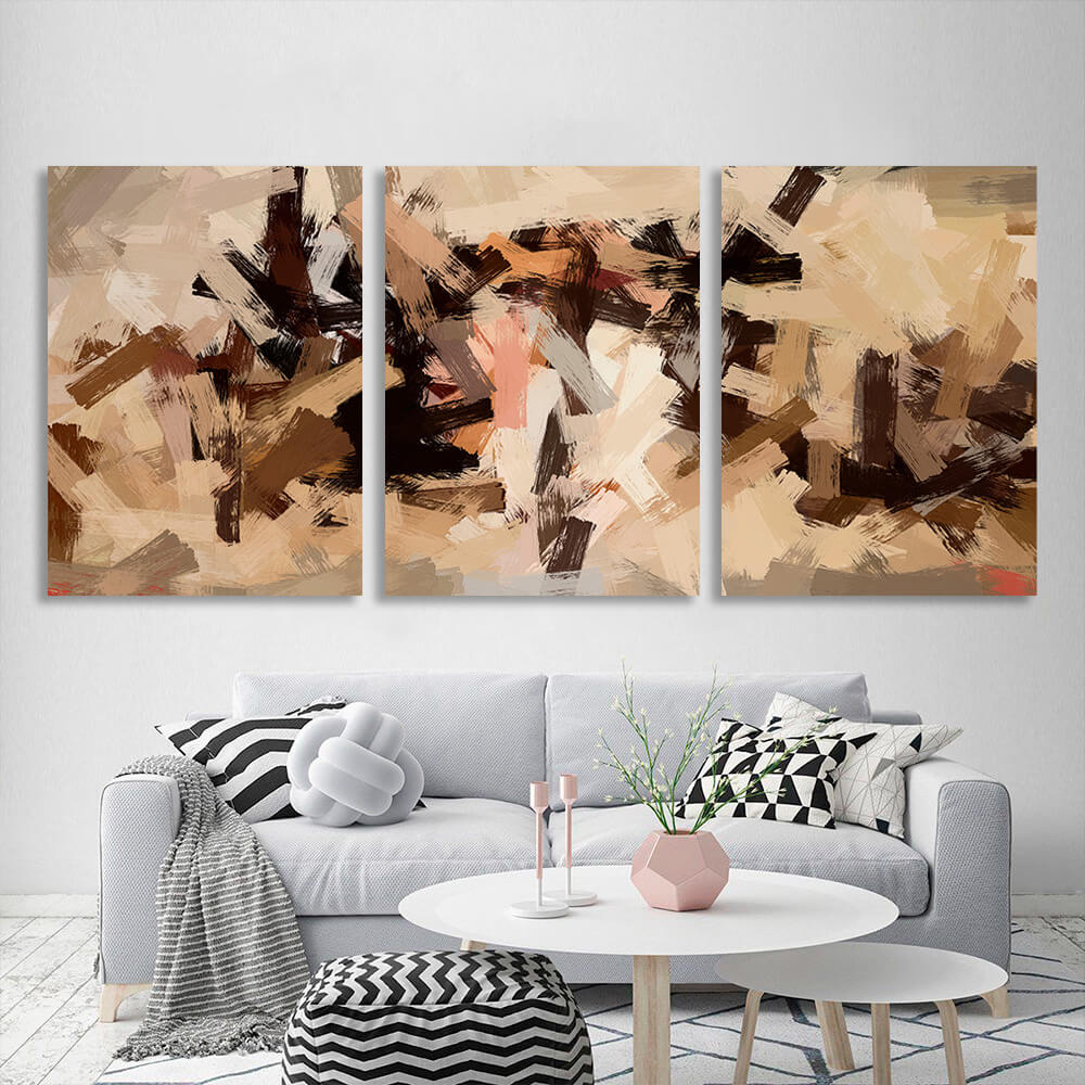 Modular paint strokes in beige-brown tones Multi Panel Canvas Wall Art Print