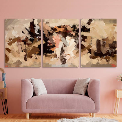 Modular paint strokes in beige-brown tones Multi Panel Canvas Wall Art Print