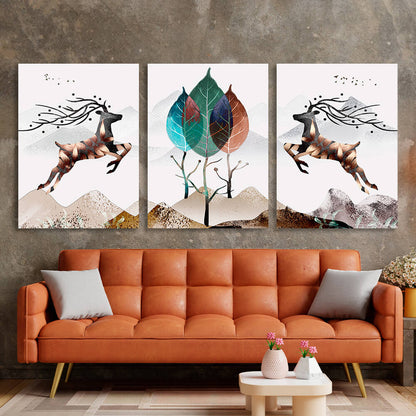 Modular abstract tree in gold style Multi Panel Canvas Wall Art Print