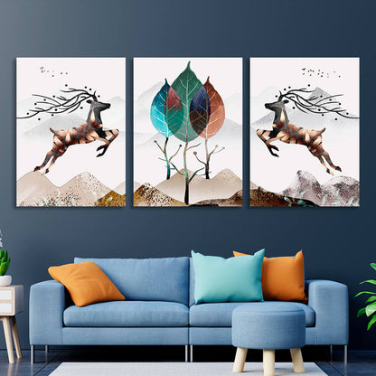 Modular abstract tree in gold style Multi Panel Canvas Wall Art Print