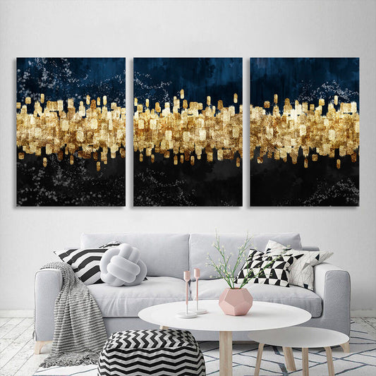 Modular black and gold abstract Multi Panel Canvas Wall Art Print