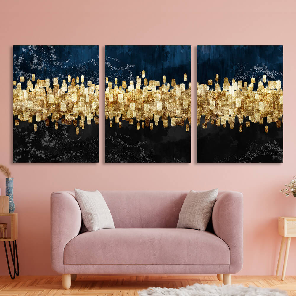 Modular black and gold abstract Multi Panel Canvas Wall Art Print