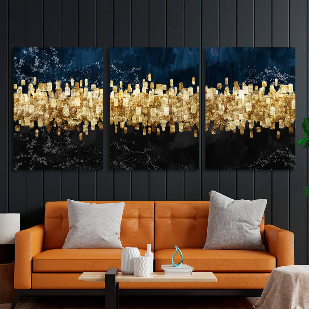 Modular black and gold abstract Multi Panel Canvas Wall Art Print