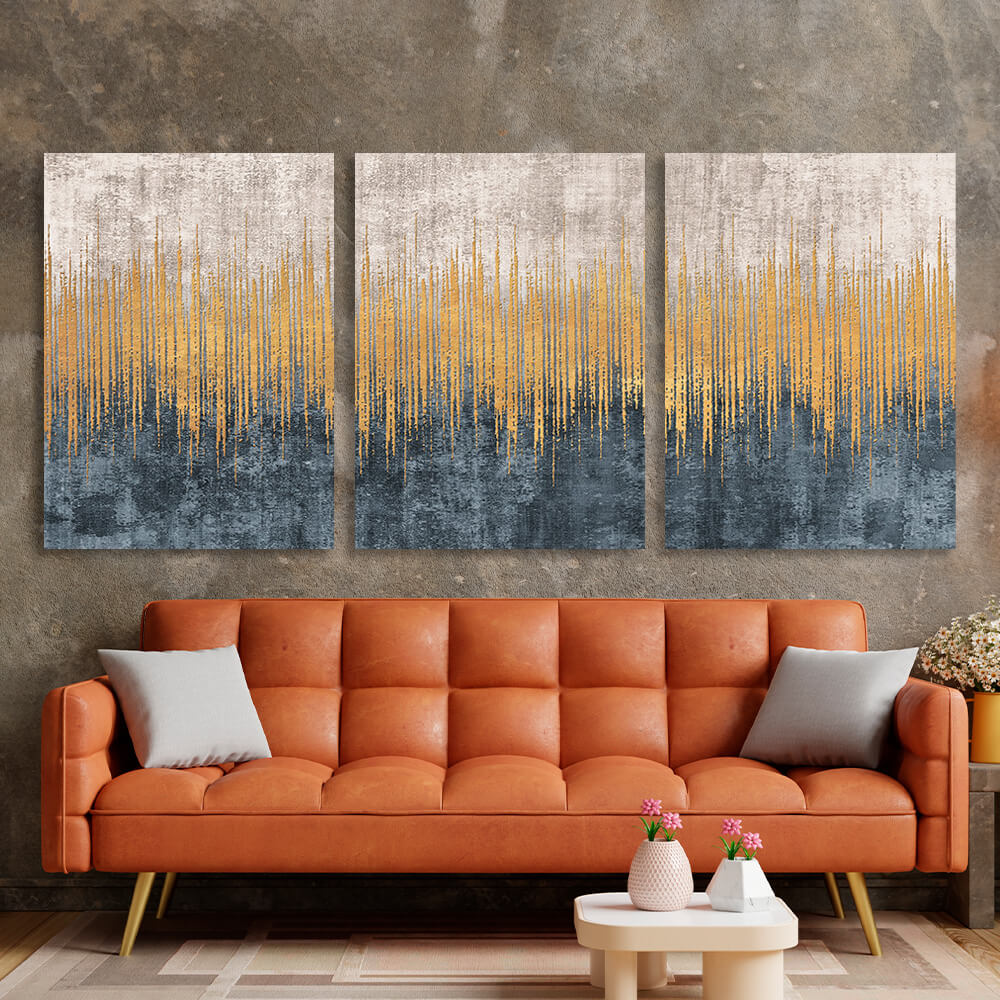 Modular abstract beige and gray with gold Multi Panel Canvas Wall Art Print