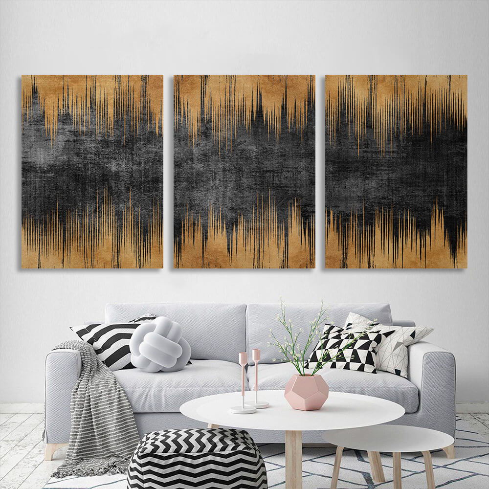 Modular gold and black abstract Multi Panel Canvas Wall Art Print