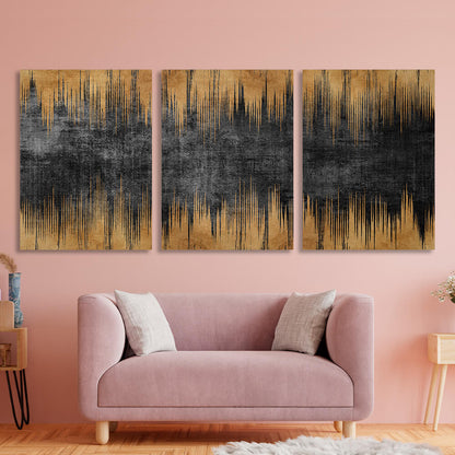 Modular gold and black abstract Multi Panel Canvas Wall Art Print