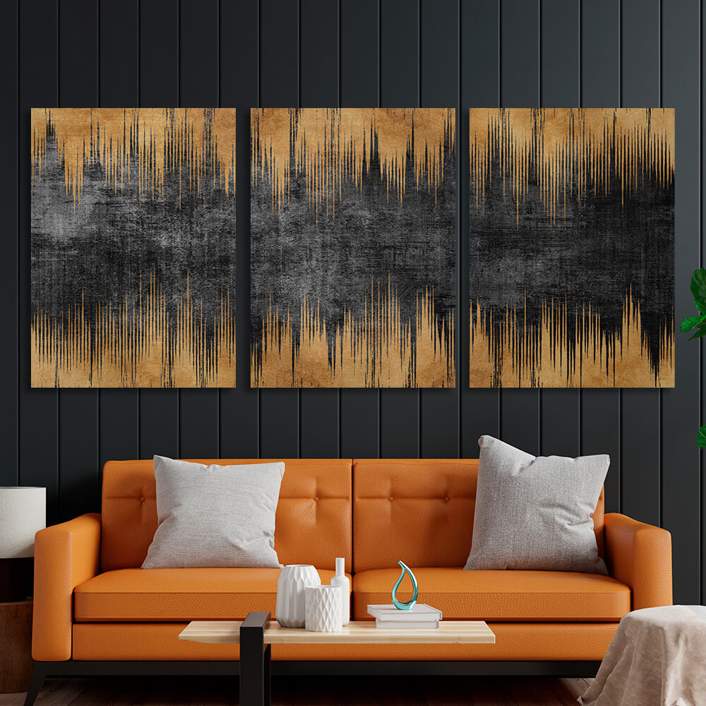 Modular gold and black abstract Multi Panel Canvas Wall Art Print