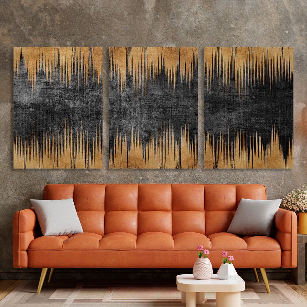 Modular gold and black abstract Multi Panel Canvas Wall Art Print