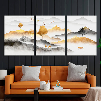 Modular gray-gold mountains Multi Panel Canvas Wall Art Print