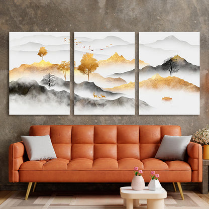 Modular gray-gold mountains Multi Panel Canvas Wall Art Print