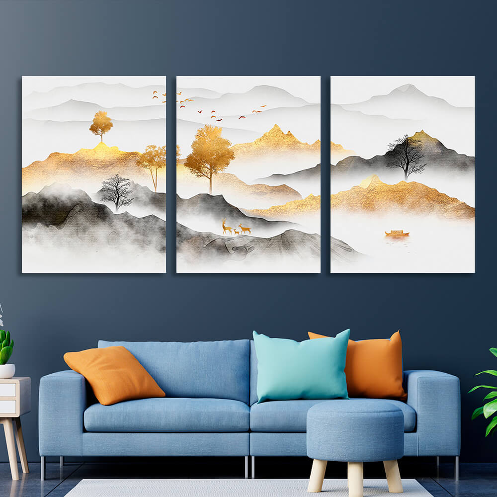 Modular gray-gold mountains Multi Panel Canvas Wall Art Print