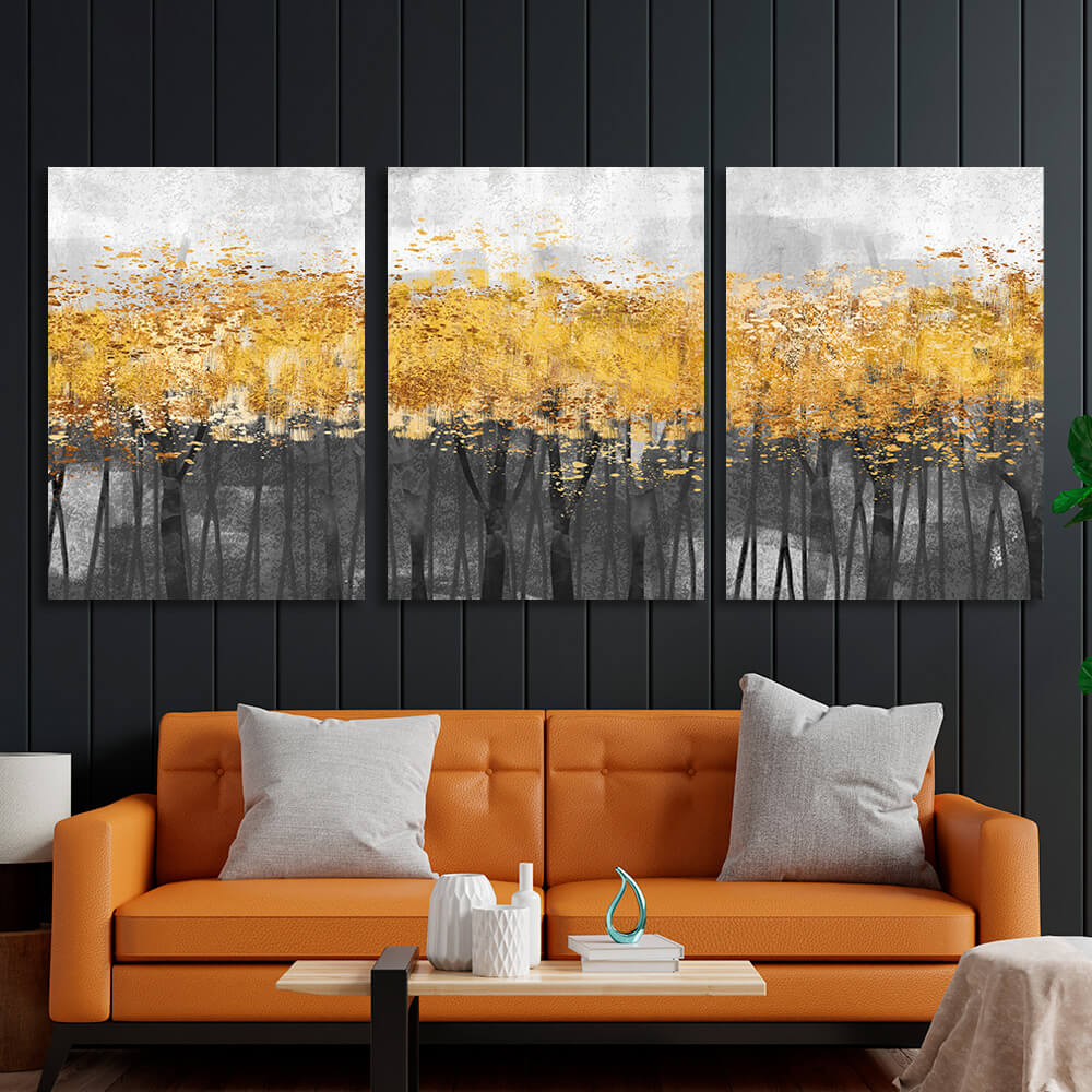 Modular gray-gold abstract Multi Panel Canvas Wall Art Print