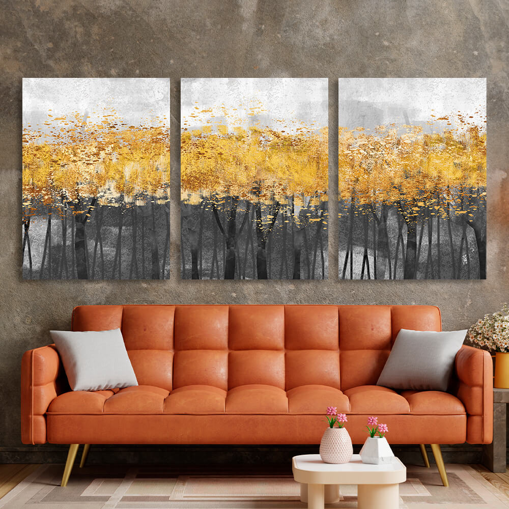 Modular gray-gold abstract Multi Panel Canvas Wall Art Print