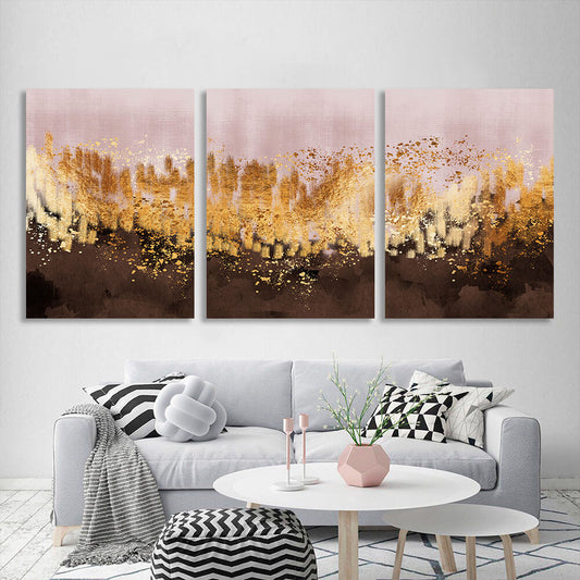 Modular powder brown abstract with gold elements Multi Panel Canvas Wall Art Print