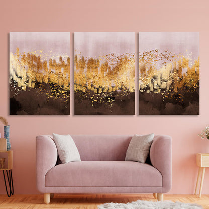 Modular powder brown abstract with gold elements Multi Panel Canvas Wall Art Print