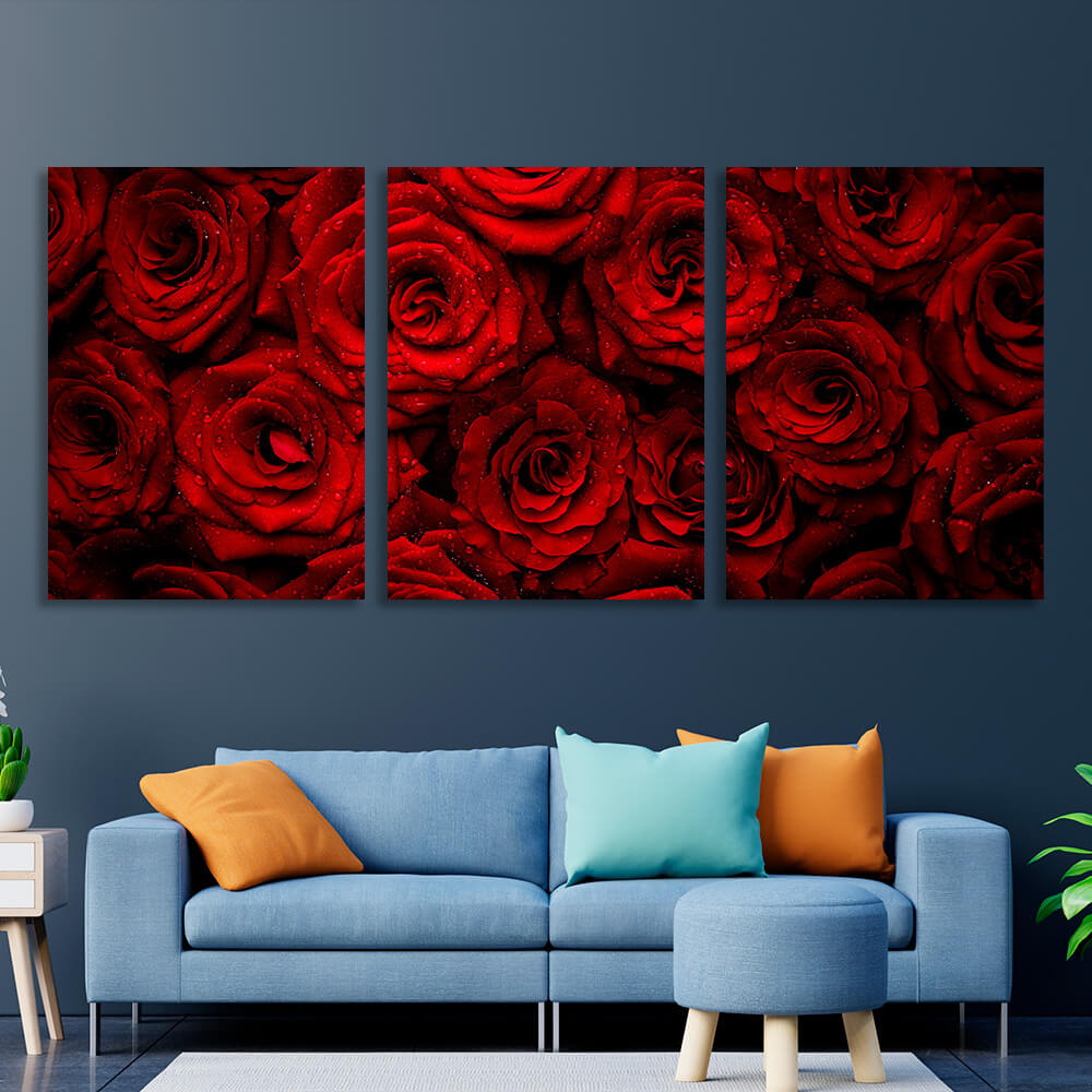 Modular red roses Multi Panel Canvas Wall Art Print