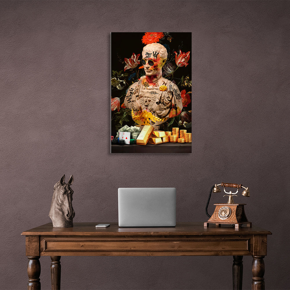 Statue of Caesar graffiti Canvas Wall Art Print