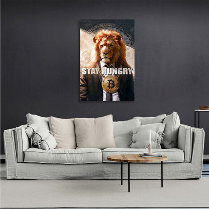 Bitcoin Lion Stay Hungry Motivational Canvas Wall Art Print