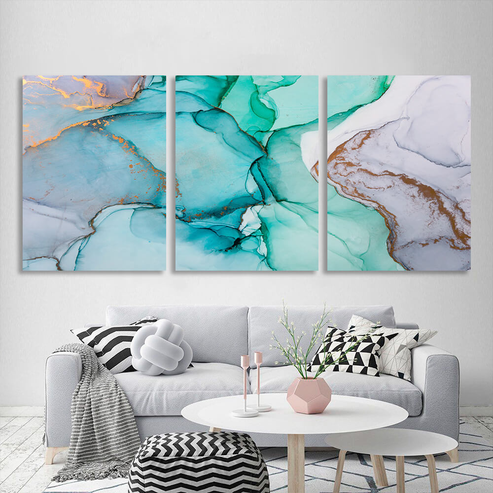 Modular turquoise green abstract Multi Panel Canvas Wall Art Print