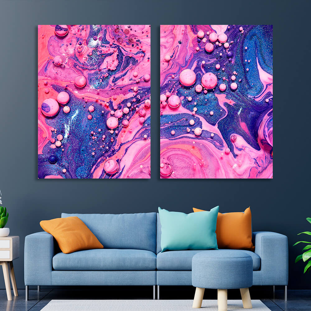 Modular pink and blue abstract Multi Panel Canvas Wall Art Print