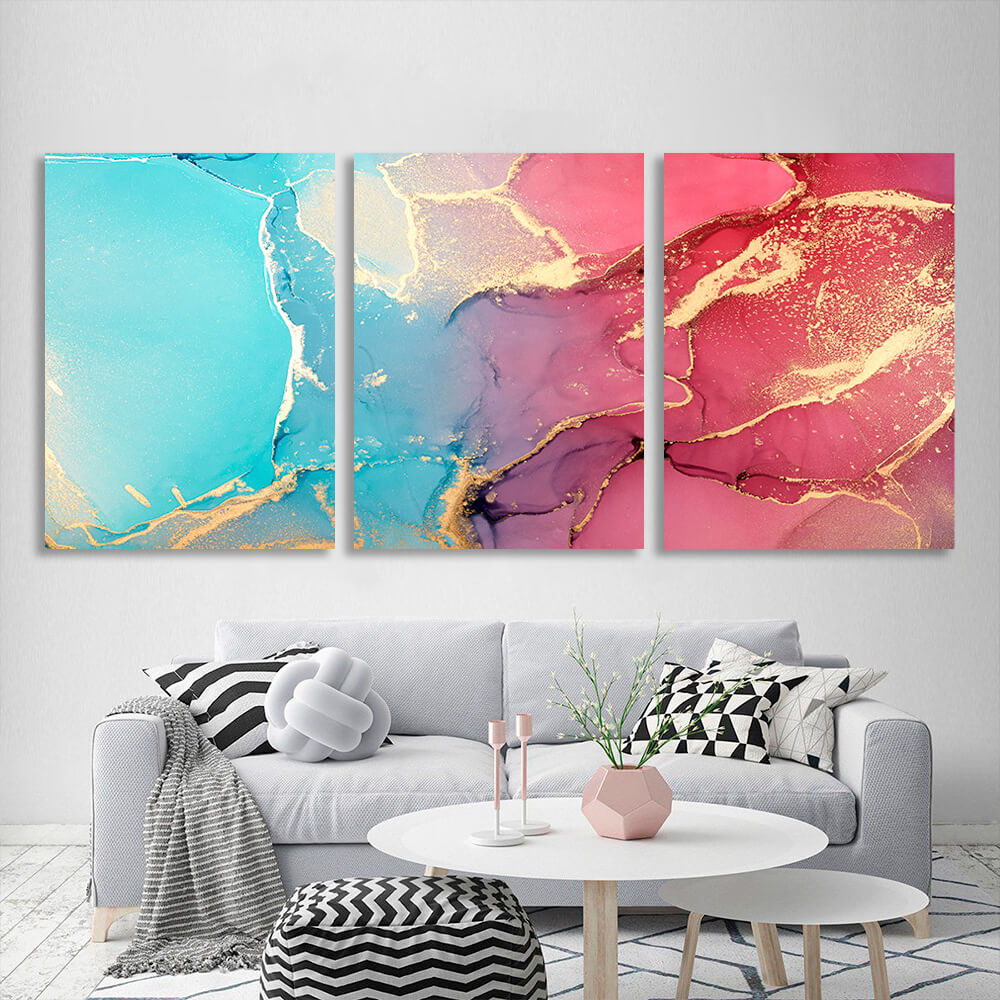 Modular red and turquoise abstract Multi Panel Canvas Wall Art Print